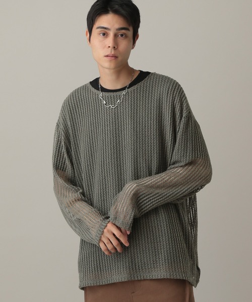 LAND MUSEUM（ランドミュージアム）の「LAND MUSEUM／スクエアメッシュTOP（ニット/セーター・メンズ・ブラック/グレー・FREE）」の2枚目の写真