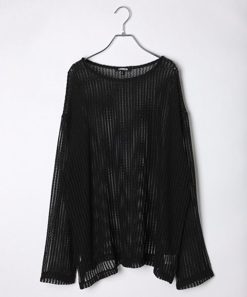 LAND MUSEUM（ランドミュージアム）の「LAND MUSEUM／スクエアメッシュTOP（ニット/セーター・メンズ・ブラック/グレー・FREE）」の3枚目の写真