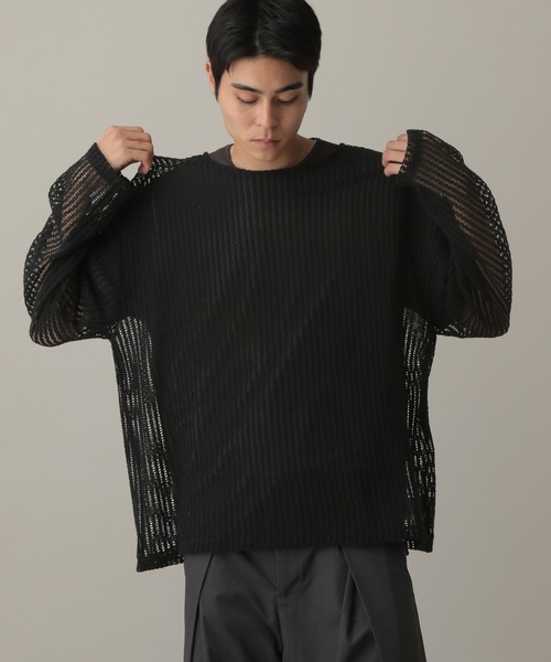 LAND MUSEUM（ランドミュージアム）の「LAND MUSEUM／スクエアメッシュTOP（ニット/セーター・メンズ・ブラック/グレー・FREE）」の15枚目の写真