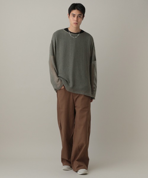 LAND MUSEUM（ランドミュージアム）の「LAND MUSEUM／スクエアメッシュTOP（ニット/セーター・メンズ・ブラック/グレー・FREE）」の17枚目の写真