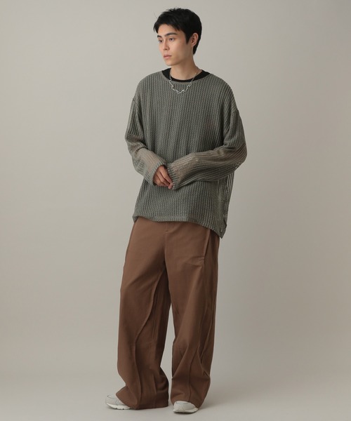 LAND MUSEUM（ランドミュージアム）の「LAND MUSEUM／スクエアメッシュTOP（ニット/セーター・メンズ・ブラック/グレー・FREE）」の18枚目の写真