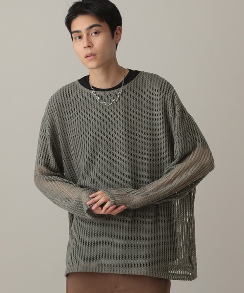 LAND MUSEUM（ランドミュージアム）の「LAND MUSEUM／スクエアメッシュTOP（ニット/セーター・メンズ・ブラック/グレー・FREE）」の20枚目の写真