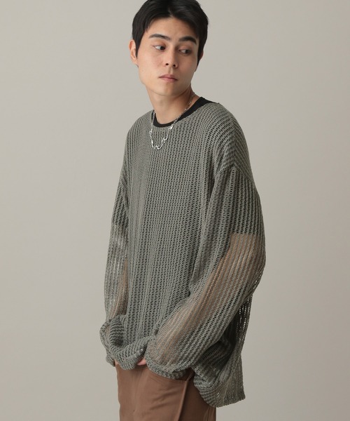 LAND MUSEUM（ランドミュージアム）の「LAND MUSEUM／スクエアメッシュTOP（ニット/セーター・メンズ・ブラック/グレー・FREE）」の21枚目の写真