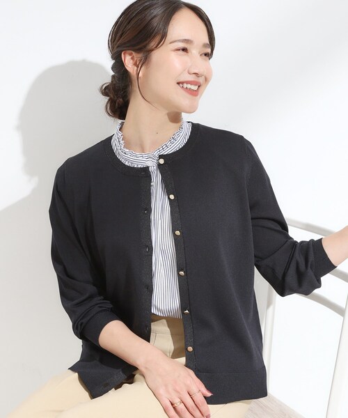 DRESKIP（ドレスキップ）の「【洗える/S-LL】上品なラメ使い クルーネック ニットカーディガン（カーディガン/ボレロ・レディース・ダークブラウン/アイボリー/ブラック/レッド系1・01/02/03/04）」の3枚目の写真