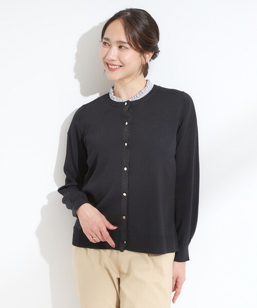 DRESKIP（ドレスキップ）の「【洗える/S-LL】上品なラメ使い クルーネック ニットカーディガン（カーディガン/ボレロ・レディース・ダークブラウン/アイボリー/ブラック/レッド系1・01/02/03/04）」の5枚目の写真