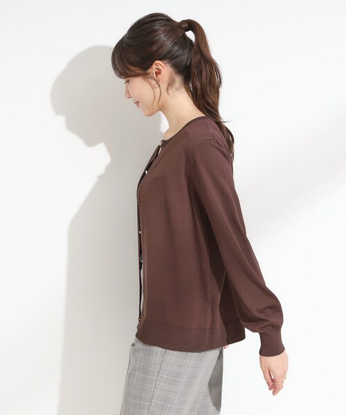 DRESKIP（ドレスキップ）の「【洗える/S-LL】上品なラメ使い クルーネック ニットカーディガン（カーディガン/ボレロ・レディース・ダークブラウン/アイボリー/ブラック/レッド系1・01/02/03/04）」の14枚目の写真