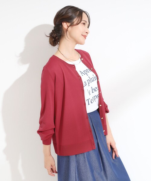 DRESKIP（ドレスキップ）の「【洗える/S-LL】上品なラメ使い クルーネック ニットカーディガン（カーディガン/ボレロ・レディース・ダークブラウン/アイボリー/ブラック/レッド系1・01/02/03/04）」の18枚目の写真