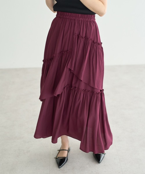 YECCA VECCA（イェッカヴェッカ）の「アシンメトリーラッフルスカート（スカート・レディース・ブラック/アイボリー/ワインレッド・FREE）」の4枚目の写真