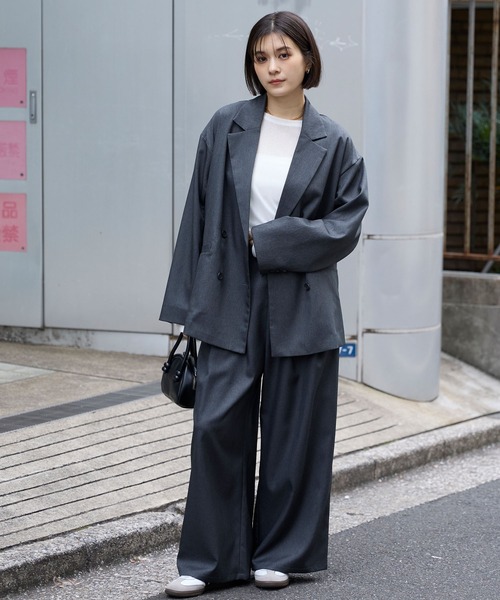 ブラック オーバーサイズ ダブルブレスト ジャケット　サイズ1　PRY　シュウト セール】ダブルブレストテーラードオーバーサイズジャケット