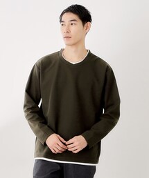 THE SHOP TK  | 【一枚でコーディネートが完成！】レイヤード風クルーネック長袖Tシャツ　洗濯機OK(Tシャツ/カットソー)
