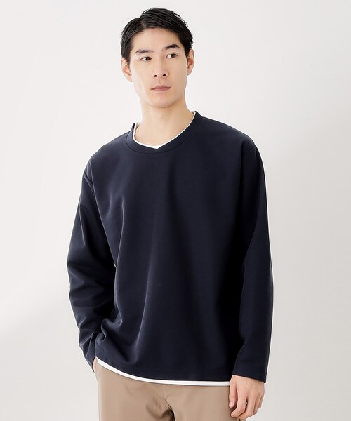 THE SHOP TK （ザ ショップ ティーケー ）の「【一枚でコーディネートが完成！】レイヤード風クルーネック長袖Tシャツ　洗濯機OK（Tシャツ/カットソー・メンズ・ブラウン系その他/ナチュラル/ネイビー/ボルドー・02/03/04）」の3枚目の写真