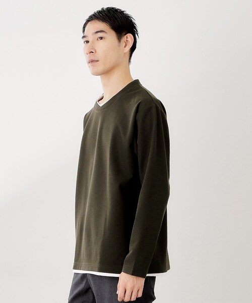 THE SHOP TK （ザ ショップ ティーケー ）の「【一枚でコーディネートが完成！】レイヤード風クルーネック長袖Tシャツ　洗濯機OK（Tシャツ/カットソー・メンズ・ブラウン系その他/ナチュラル/ネイビー/ボルドー・02/03/04）」の14枚目の写真