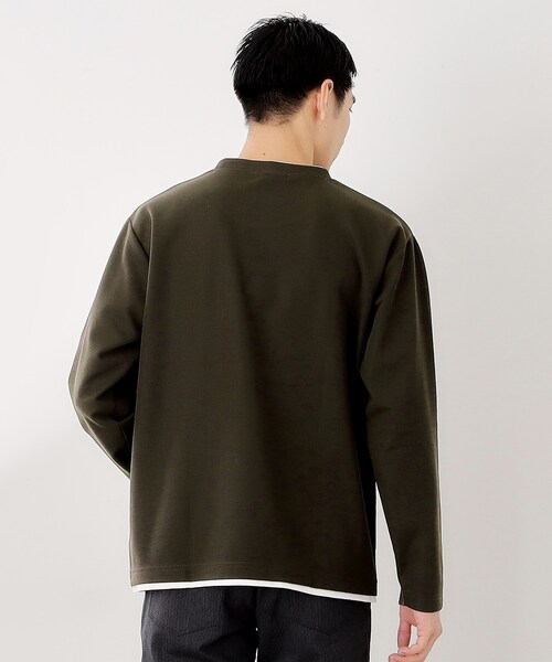 THE SHOP TK （ザ ショップ ティーケー ）の「【一枚でコーディネートが完成！】レイヤード風クルーネック長袖Tシャツ　洗濯機OK（Tシャツ/カットソー・メンズ・ブラウン系その他/ナチュラル/ネイビー/ボルドー・02/03/04）」の15枚目の写真