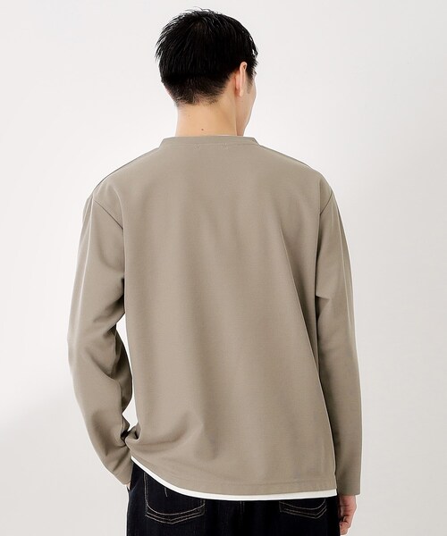 THE SHOP TK （ザ ショップ ティーケー ）の「【一枚でコーディネートが完成！】レイヤード風クルーネック長袖Tシャツ　洗濯機OK（Tシャツ/カットソー・メンズ・ブラウン系その他/ナチュラル/ネイビー/ボルドー・02/03/04）」の19枚目の写真