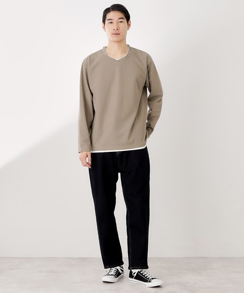 THE SHOP TK （ザ ショップ ティーケー ）の「【一枚でコーディネートが完成！】レイヤード風クルーネック長袖Tシャツ　洗濯機OK（Tシャツ/カットソー・メンズ・ブラウン系その他/ナチュラル/ネイビー/ボルドー・02/03/04）」の20枚目の写真