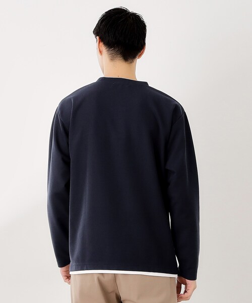 THE SHOP TK （ザ ショップ ティーケー ）の「【一枚でコーディネートが完成！】レイヤード風クルーネック長袖Tシャツ　洗濯機OK（Tシャツ/カットソー・メンズ・ブラウン系その他/ナチュラル/ネイビー/ボルドー・02/03/04）」の5枚目の写真