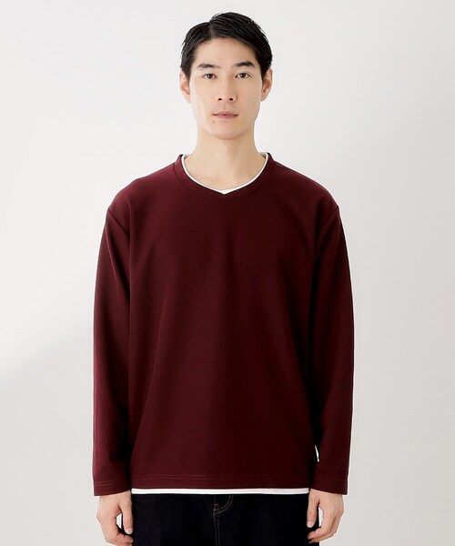 THE SHOP TK （ザ ショップ ティーケー ）の「【一枚でコーディネートが完成！】レイヤード風クルーネック長袖Tシャツ　洗濯機OK（Tシャツ/カットソー・メンズ・ブラウン系その他/ナチュラル/ネイビー/ボルドー・02/03/04）」の8枚目の写真