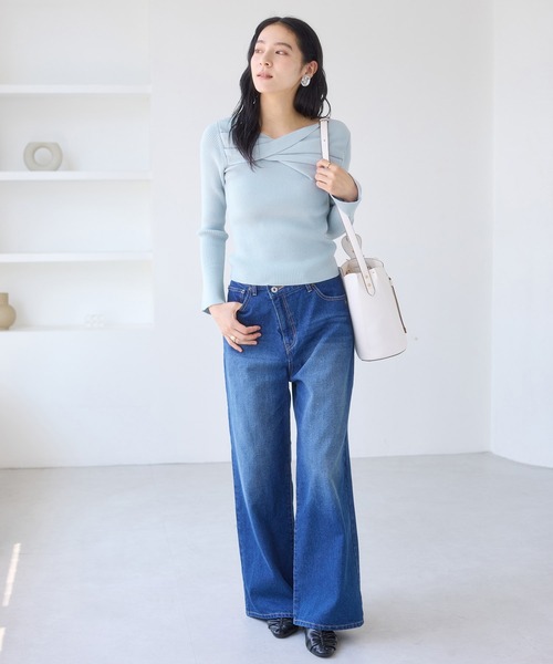 VIS（ビス）の「アシメねじれデザインリブニット（ニット/セーター・レディース・ブラック/ホワイト系その他5/サックスブルー/ピンク系その他・FREE）」の16枚目の写真