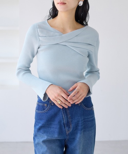 VIS（ビス）の「アシメねじれデザインリブニット（ニット/セーター・レディース・ブラック/ホワイト系その他5/サックスブルー/ピンク系その他・FREE）」の15枚目の写真