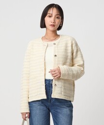 美品　カーラ　CARLA　レディース　ノーカラーカーディガン　F　ホワイト 美品 カーラ CARLA レディース ノーカラーカーディガン F