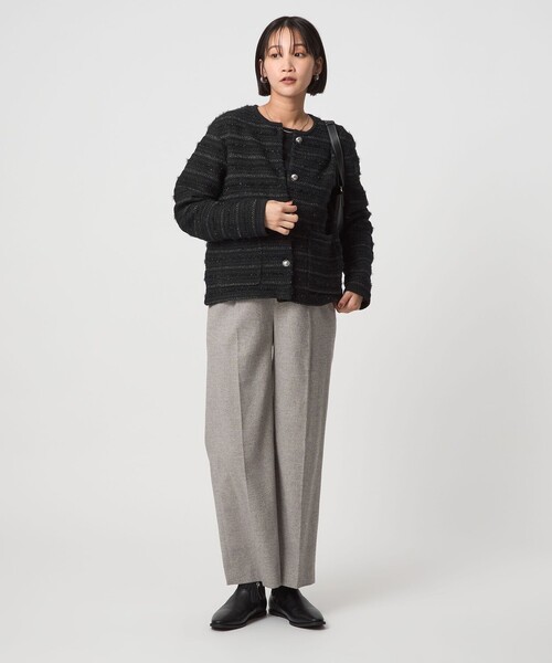 green label ツイードライクニットカーディガン　ノーカラージャケット ミックスツイードライク ノーカラー ニット カーディガン