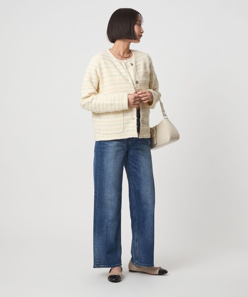 セール】ミックスツイードライク ノーカラー ニット