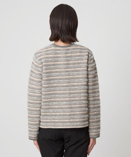 ミックスツイードライク ノーカラー ニット カーディガン