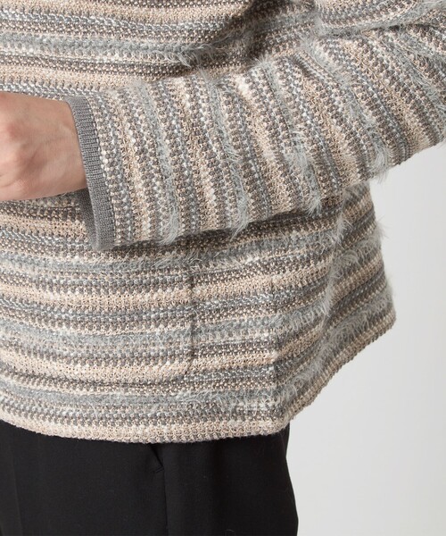 green label ツイードライクニットカーディガン　ノーカラージャケット セール】ミックスツイードライク ノーカラー ニット