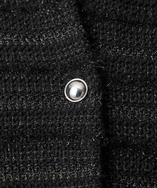 セール】ミックスツイードライク ノーカラー ニット カーディガン