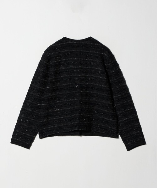 セール】ミックスツイードライク ノーカラー ニット カーディガン