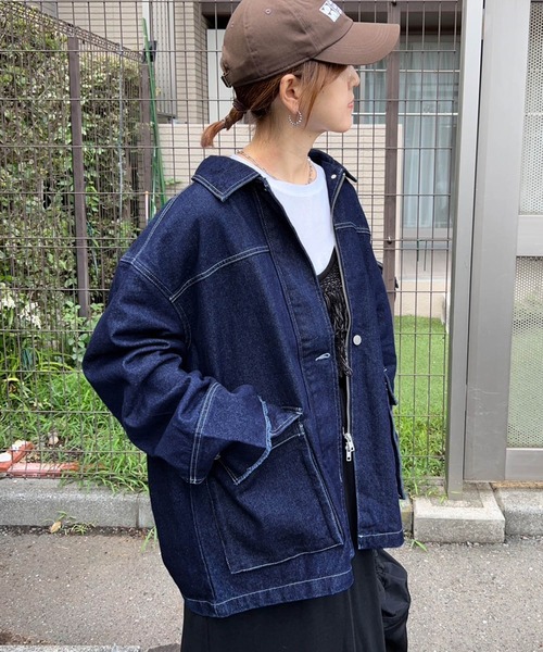 notch.（ノッチ）の「【 notch. by KR 】デニムカバーオールジャケット（動画あり）（デニムジャケット・レディース・ブラック/ネイビー/ブルー・M）」の3枚目の写真