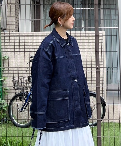 notch.（ノッチ）の「【 notch. by KR 】デニムカバーオールジャケット（動画あり）（デニムジャケット・レディース・ブラック/ネイビー/ブルー・M）」の5枚目の写真