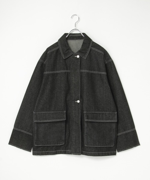 notch.（ノッチ）の「【 notch. by KR 】デニムカバーオールジャケット（動画あり）（デニムジャケット・レディース・ブラック/ネイビー/ブルー・M）」の15枚目の写真