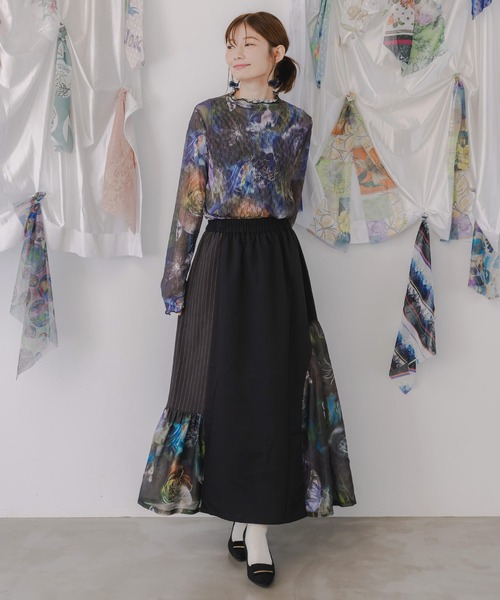 iS ScoLar（イズスカラー）の「553231：アート花柄異素材切替スカート（スカート・レディース・ブラック/グレー・M）」の15枚目の写真