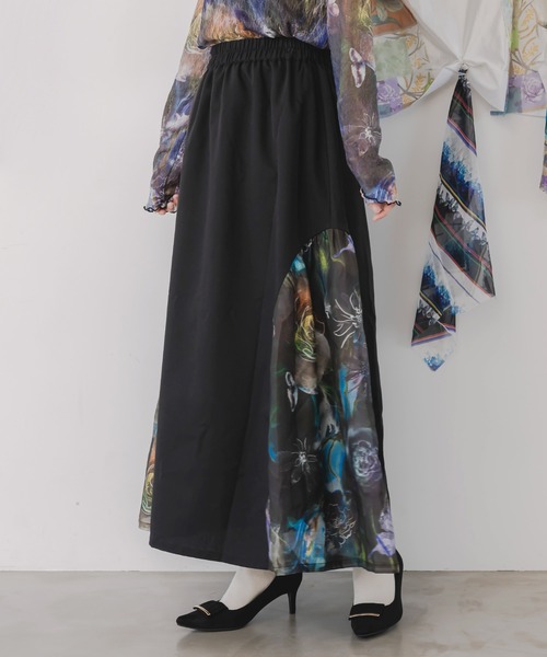 iS ScoLar（イズスカラー）の「553231：アート花柄異素材切替スカート（スカート・レディース・ブラック/グレー・M）」の14枚目の写真