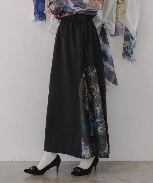 iS ScoLar（イズスカラー）の「553231：アート花柄異素材切替スカート（スカート・レディース・ブラック/グレー・M）」の13枚目の写真