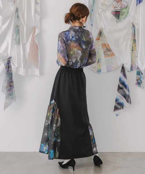 iS ScoLar（イズスカラー）の「553231：アート花柄異素材切替スカート（スカート・レディース・ブラック/グレー・M）」の12枚目の写真