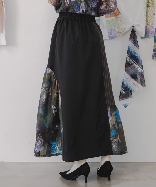 iS ScoLar（イズスカラー）の「553231：アート花柄異素材切替スカート（スカート・レディース・ブラック/グレー・M）」の11枚目の写真