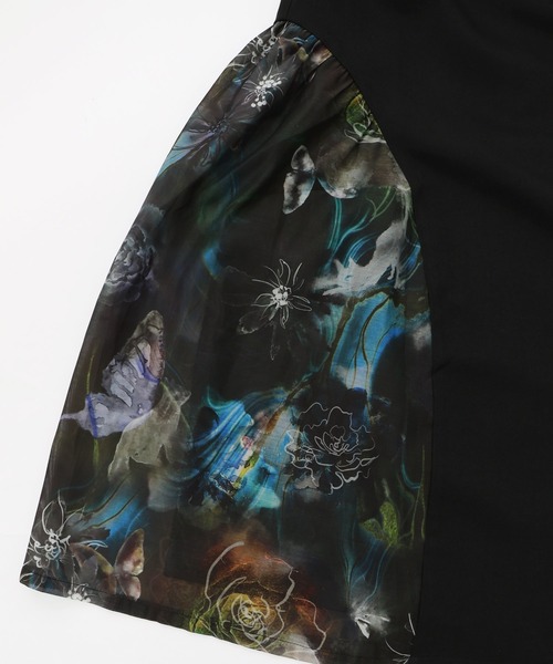 iS ScoLar（イズスカラー）の「553231：アート花柄異素材切替スカート（スカート・レディース・ブラック/グレー・M）」の7枚目の写真