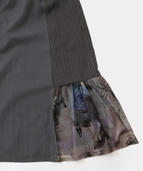 iS ScoLar（イズスカラー）の「553231：アート花柄異素材切替スカート（スカート・レディース・ブラック/グレー・M）」の5枚目の写真