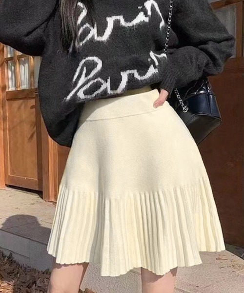Miniministore(ミニミニストア)の「プリーツミニスカートニットスカート 秋冬(スカート・レディース・ブラウン/アイボリー/ベージュ/ブラック/グレー・FREE)」の2枚目の写真