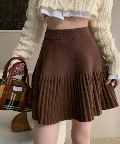 Miniministore(ミニミニストア)の「プリーツミニスカートニットスカート 秋冬(スカート・レディース・ブラウン/アイボリー/ベージュ/ブラック/グレー・FREE)」の6枚目の写真