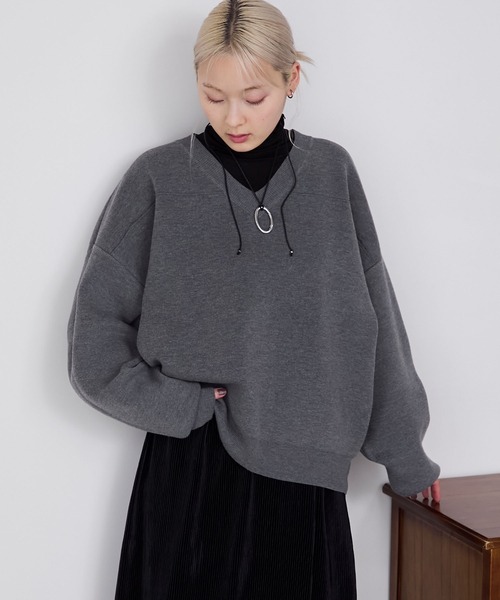 セール】【forksy.】スウェットライクVネックニットプルオーバー