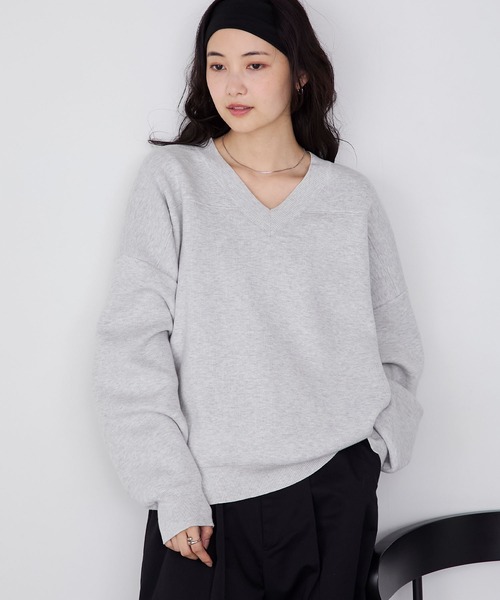 forksy.】スウェットライクVネックニットプルオーバー forksy.│MONO