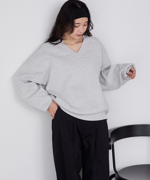 forksy.】スウェットライクVネックニットプルオーバー forksy.│MONO