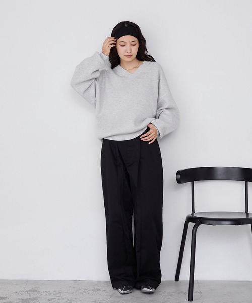 forksy.】スウェットライクVネックニットプルオーバー forksy.│MONO