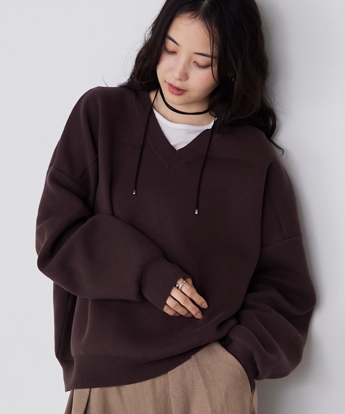 セール】【forksy.】スウェットライクVネックニットプルオーバー