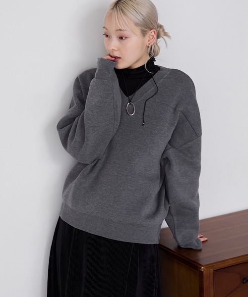 forksy.】スウェットライクVネックニットプルオーバー forksy.│MONO