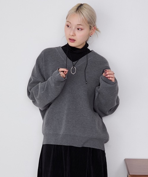 forksy.】スウェットライクVネックニットプルオーバー forksy.│MONO