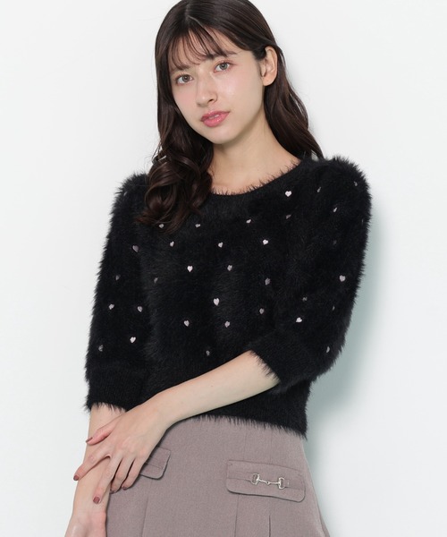 JILL by JILL STUART（ジルバイジルスチュアート）の「◇ハート刺繍シャギーニット（ニット/セーター・レディース・ブラック/ピンク/ホワイト・FREE）」の2枚目の写真
